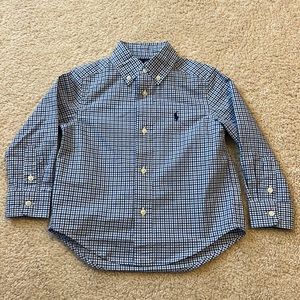 NWOT boy’s 2T Ralph Lauren blue and white long sleeve button down shirt.